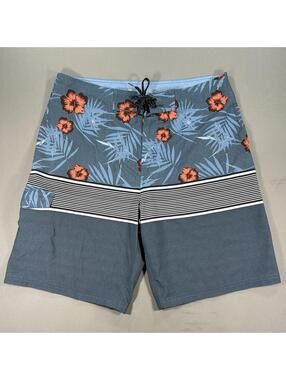 Ocean Current Shorts Mens 36 Floral Blue Striped Cargo Swim Trunks Bathing Suit